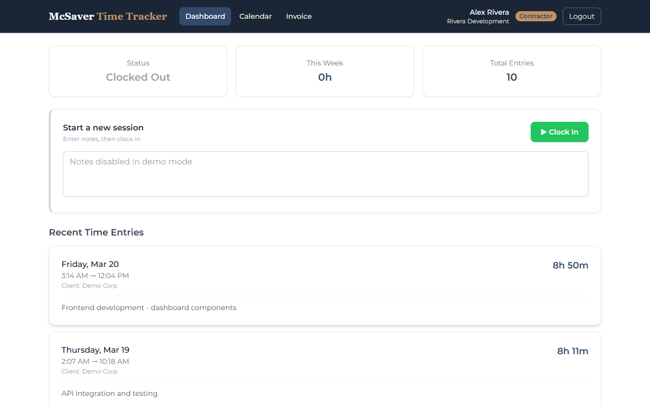 Time tracking dashboard