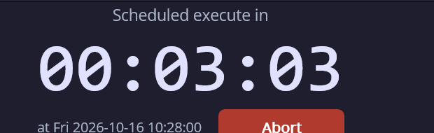 Scheduled query countdown with remaining time and Abort button
