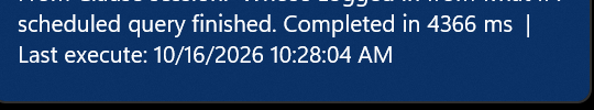 Desktop notification confirming a scheduled query completed and showing its runtime